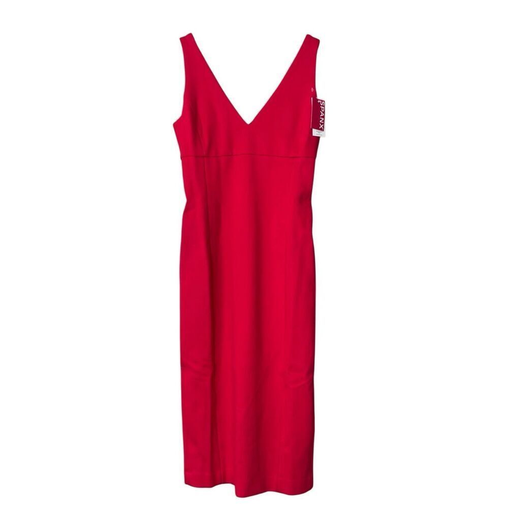 SPANX shape Ponte V-Neck Sleeveless Midi Dress red size small new